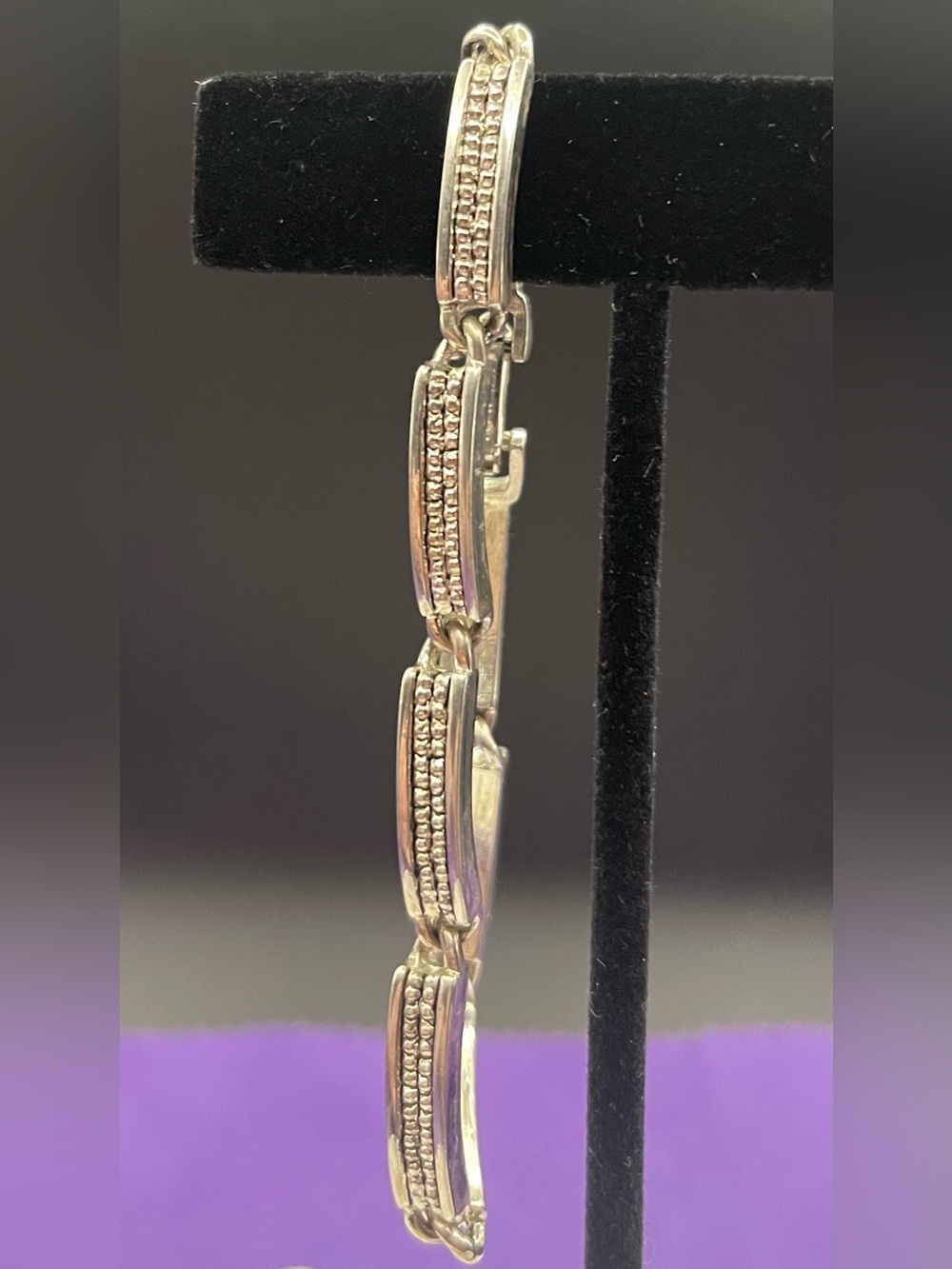 Vtg Napier Textured Double Bar Link Bracelet Silver Tone Post 1955